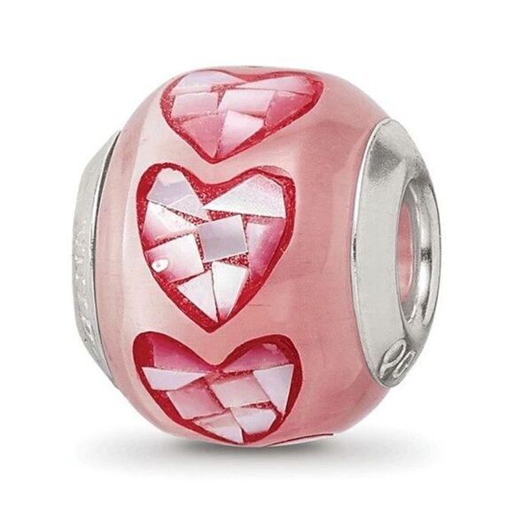Sterling Silver Reflections Pink Fiber Optic Glass Mosaic Bead, Brand New - Picture 1 of 3